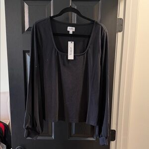 The drop Black Ribbed Long Sleeve Top